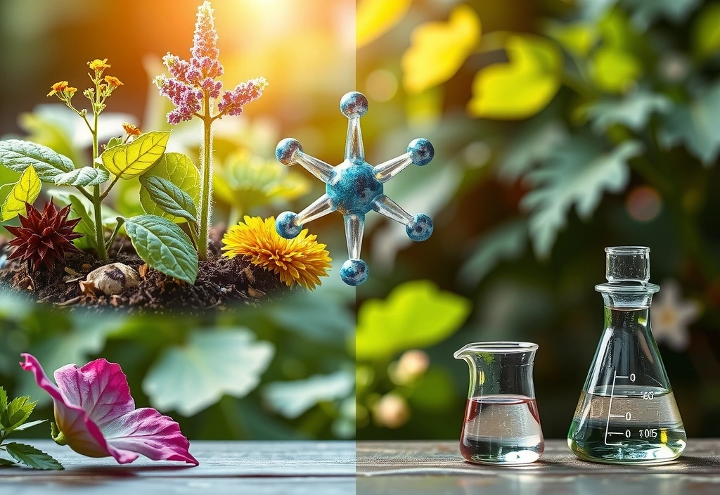 Imagine simbolică a echilibrului dintre natură și știință în produsele Nutrivitae